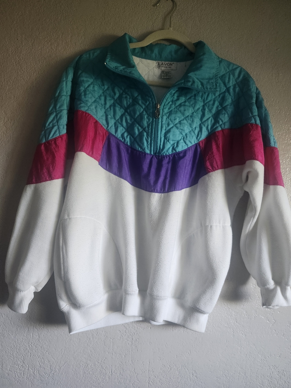 Lavon Teal Quilted Pullover Jacket 80s 90s Vintage